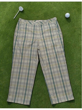 Lizgolf Audra Plaid Cropped Pants Side Zipper Womens 16 Green Golf Pockets
